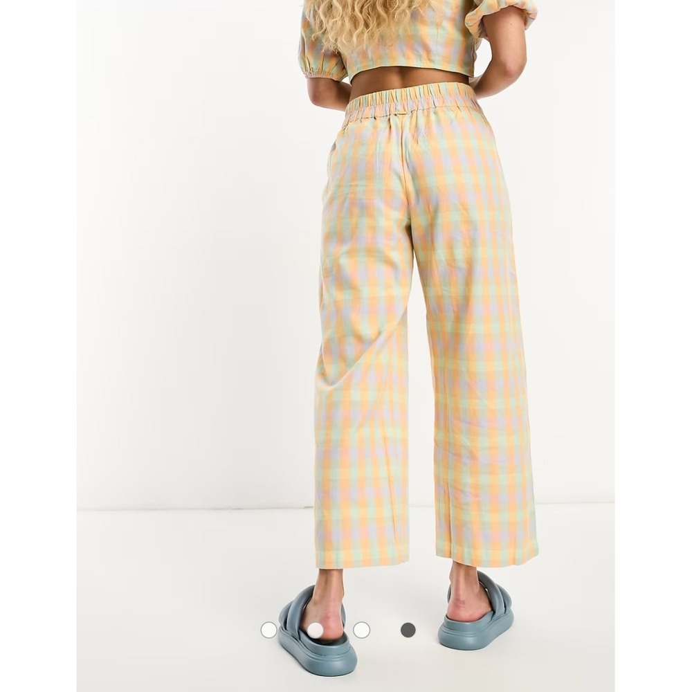 Billabong Into You Womens Pants Large Colorful Gingham Plaid Wide Leg Summer L - Picture 2 of 11